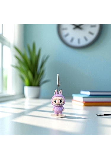 Dekoratif Sevimli Labubu Notluk - Kağıt Tutacağı - Fotoğraf Tutacak Lila