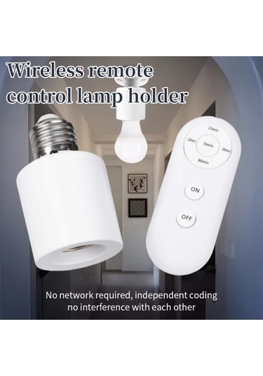 Honeybeeshop 2 Adet 220v Kablosuz Uzaktan Kumandali E27 Ampul Soketi Led Lamba 8m Menzil Işık Anahtarı Seti