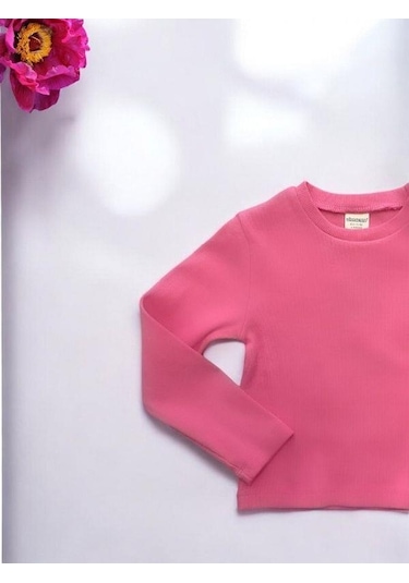 Kız Çocuk Pamuklu Kaşkorse Crop Bluz-15213 Fuşya