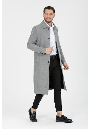 Erkek Açık Gri Dar Kesim Uzun Kaşe Gömlek Yaka Palto & Kaban Açık Gri Erkek Açık Gri Dar Kesim Uzun Kaşe Gömlek Yaka Palto & Kaban Açık Gri