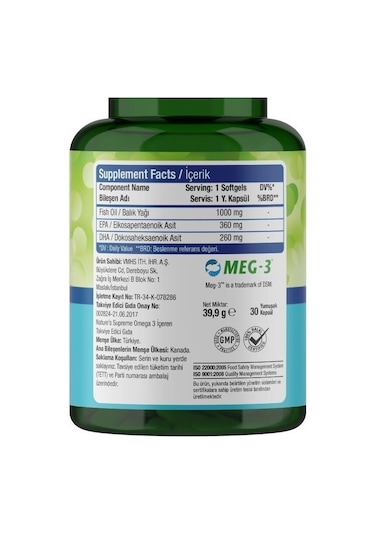 Natures Supreme Omega 3 1000 Mg 30 Kapsül Aromasiz
