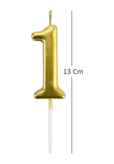 1 Gold Mum 13 Cm Büyük Boy Rakam Doğum Günü Pasta Süsleme Altın