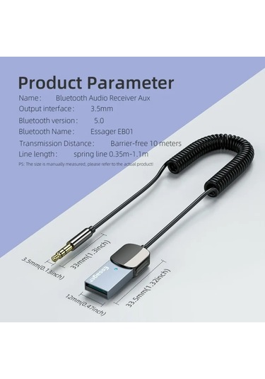 Essager Aux Bluetooth Mikrofonlu 3.5mm 5.0 Verici Araç Kiti