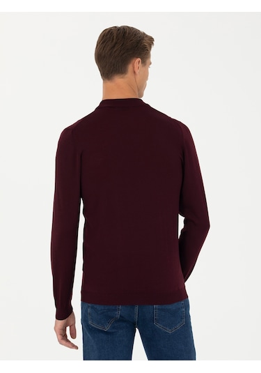 Cacharel Koyu Bordo Slim Fit Çeyrek Balıkçı Yaka Triko Kazak