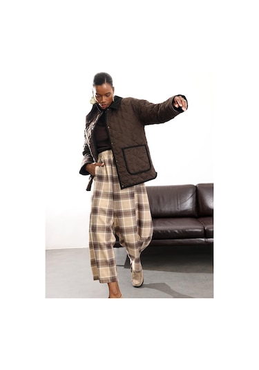 Acı Kahve Kadife Yakalı Kapitone Mont 3011 Acı Kahverengi