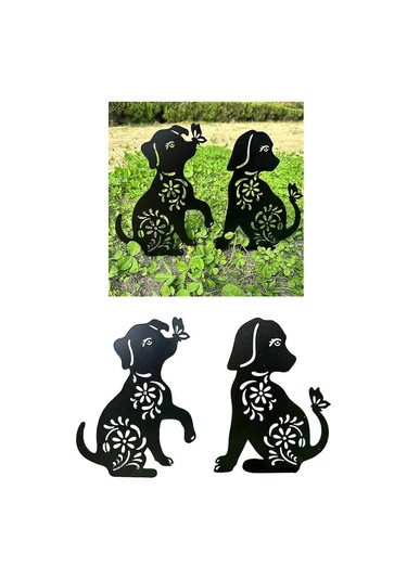 1/2 Adet Köpek Kazıkları Metal Kazıklar Bahçe Eklentisi Köpek Heykeli Süslemeleri Metal Köpek Şekli Heykeli Siluetleri Köpek Bahçesi Baş Yukarı Köpek