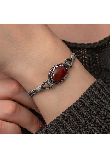 Blackcraft Gümüş Akik Taşlı Kazaziye Bileklik Bc-685b90 Renkli