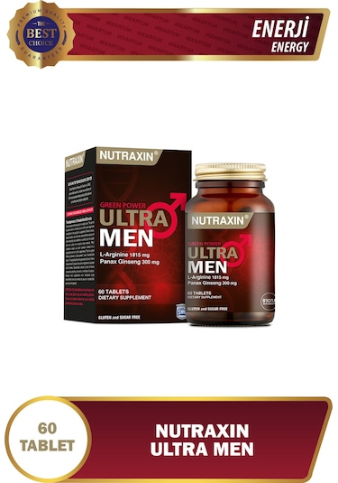 Nutraxin Ultra Men 60 Tablet - L-Arjinin, Ginseng, Zencefil, Demir dikeni, Tarçın