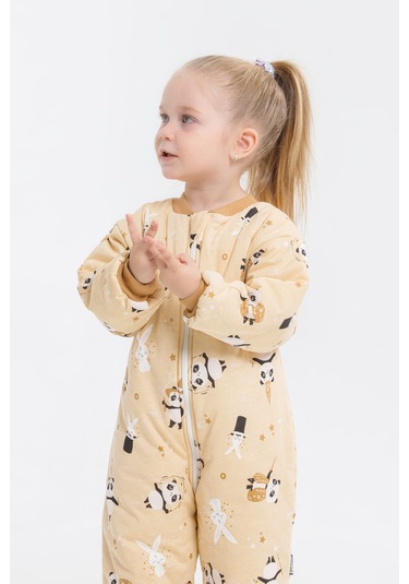 Kız Erkek Çocuk Kalın Elyaf Dolgulu 2.5 Tog Desenli Uyku Tulumu-krem Krem