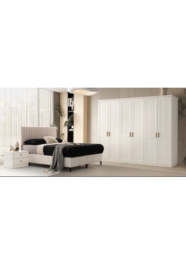 Aylan  Mdf Membran 6 Kapaklı Gardırop ve Yatak Odası Takımı - Baza Hariç