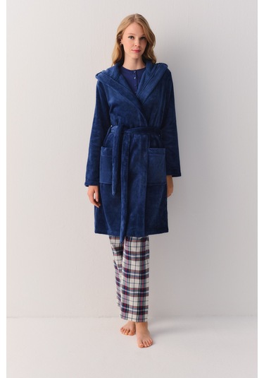 Suwen Teddy Robe Sabahlık Sh26402615303 Lacivert