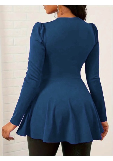 Kadın Uzun Kollu V Yakalı Çapraz Geçmeli Detaylı Ithal Krep Bluz Lacivert
