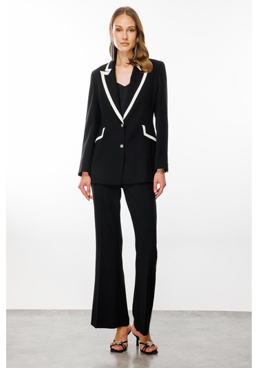 Moda İlgi Kadın Enkürüsteli Çift Düğme Ceket 7816 Siyah Siyah