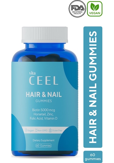 VitaCeel Saç Tırnak Vitamini Çiğnenebilir Vegan Gummy Biotin 5000, Vitamin D, Çinko, Folik Asit, At Kuyruğu