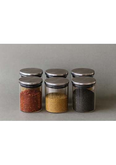 300 Ml 70 Mm X 100 Mm 6 Lı Borosilikat Cam Baharatlık Seti-sızdırmaz Sılıkonlu Metal Kapak Beyaz