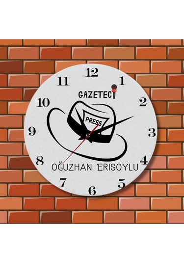 Gazetecilere Özel Tasarımlı Hediye Duvar Saati Cam Duvar Saati Beyaz