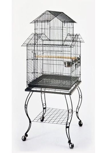 Qh Pet Cage Sehpalı Papağan Kafesi Siyah 51 x 51 x 139 CM