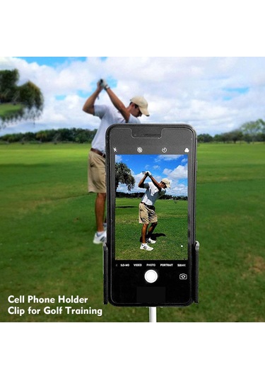 Qingmipy Golf Vuruş Kayıt Aleti: 360 Derece Döner Telefon Tutucu, Tüm Cep Telefonlarına Uyumlu, Kolay Kurulumlu Golf Egzersiz Aracı Siyah