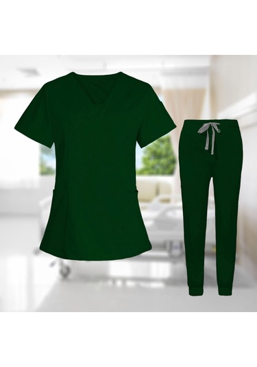 Suntek Hemşire İş Elbisesi Hemşirelik Koyu-yeşil-m