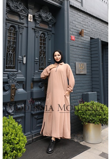 Kadın Bej Aerobin Uzun Önü Yarım Fermuarlı İkili Takım T1223 Bej