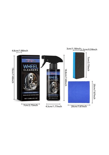 Jeehugo Oto Jant Temizleyici Spreyi 120ml - Dirsek Ve Yol Kirliliğini Kaldırır, Alüminyum Dışında Tüm Jantlar İçin - 1 Sponge + 1 Mendil