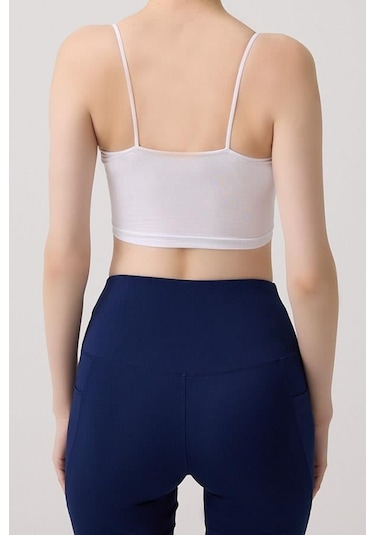 Cottonhill Beyaz Pamuklu İnce Askılı Kadın Crop Top Büstiyer Beyaz
