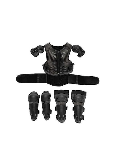 Pazly Çocuklar İçin Motosiklet Zırh Takımı - Diz, Dirsek, Göğüs, Sırt Koruyucular Siyah