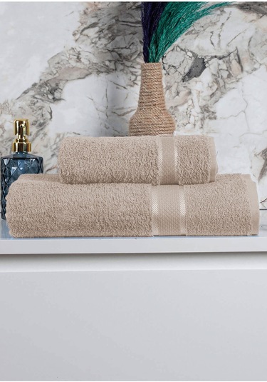%100 Pamuk 2 Parça Kadın/erkek Banyo Duş Hamam Havlu Seti 90x150 Cm Bej