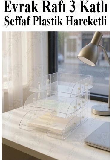 Evrak Rafı 3 Lü Masaüstü 1 Paket Plastik Evrak Rafı Masa Üstü Şeffaf Hareketli A4 Dosya Düzenliyici Kağıt Tepsisi Şeffaf