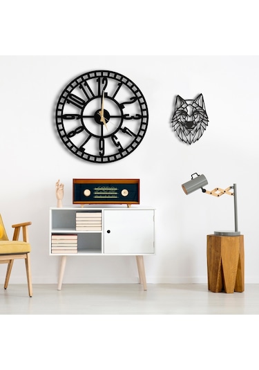 50X50 Dekoratif Duvar Saati + Tablo 35 Cm Hediye (492531997) Siyah