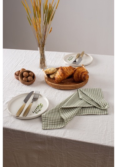 Doku 6'lı Keten Piti Kareli Yeşil Peçete  Piknik Dekorasyonu 40 x 40 cm Yeşil