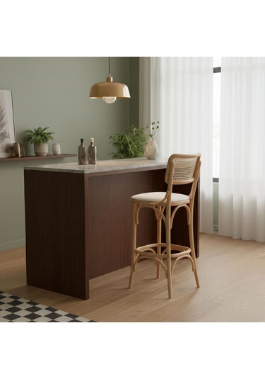 Sofa Hazeranlı Ahşap Bar Sandalyesi Natural