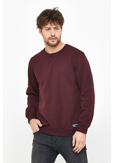 MMetalic Basic Bisiklet Yaka Erkek Sweatshirt Bordo