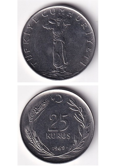 25 Kuruş 1969 Çil Eski Madeni Para