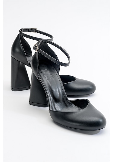 Luvishoes Oslo Siyah Cilt Kadın Topuklu Ayakkabı Sıyah Cılt