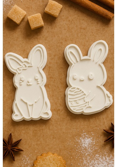 Tavşan Kurabiye Kalıbı Seti 2 Li - Hayvan Figürlü Şekilli Kurabiye Fondan Ve Hamur Kalıbı Beyaz