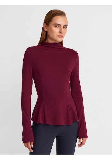 Dilvin 32038 Uzun Kollu Peplum Top-bordo Bordo