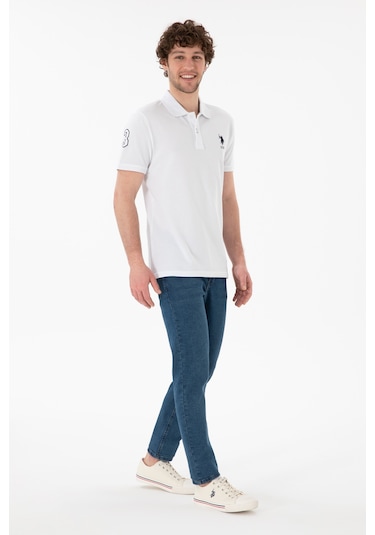 U.S. Polo Assn. Erkek Slim Fit Polo Yaka Beyaz Basic Tişört 50305929-VR013