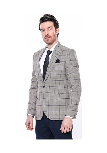 Wessi Ekose Slim Fit Bej Erkek Ceket - Wessi Bej