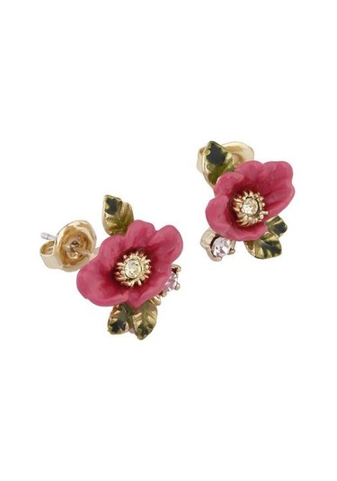 Klasik Bahçe Serisi Kırmızı Çiçek Saplama Küpe Emaye Sır Moda Taze Tatlı Niş Tasarım Küpe Saplama Küpe Altın - Beyaz