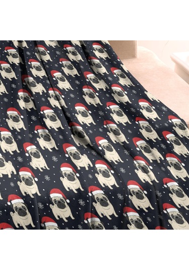 Noel Desenli Bebek Battaniyesi 40x30 İnç, Polar, Yumuşak, Hafif Ve Kalın Noel Pug Baba Noel