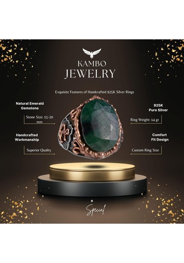 Denizci Çapa Yüzüğü, 925k Katı Gümüş Erkek Yüzüğü, El Yapımı Doğal Zümrüt Taşlı Yüzük Gümüş