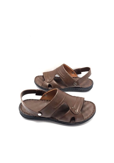 Derilax Hakiki Deri Tam Ortopedik Büyük Numara Erkek Sandalet Kahverengi
