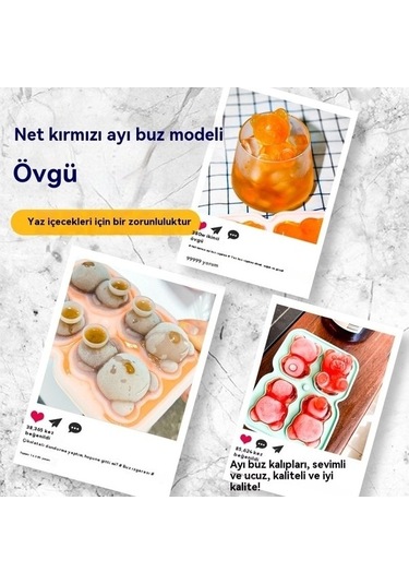 Silikon 6'lı Ayı Buz Kalıbı, Kahve, Süt, Çay, Şekerleme, Dekorasyon İçin Sarı Sarı Sarı