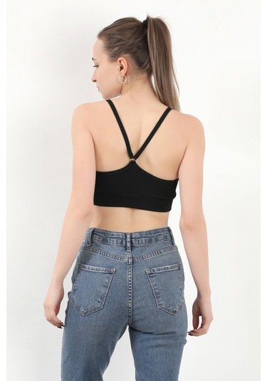 Giysa Kadın Askılı Fitilli Fleto Slim Fit Büstiyer Siyah - 9027 Siyah