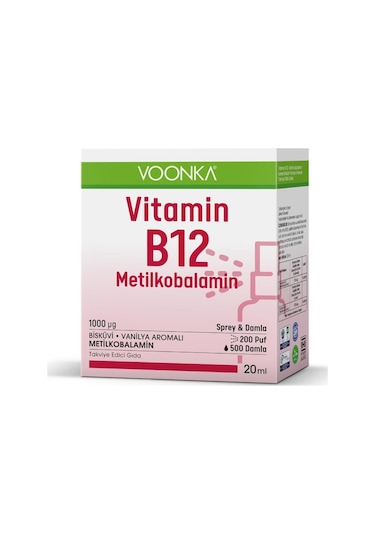 Voonka Vitamin B12 Metılkobalamın Sprey & Damla  20 ML