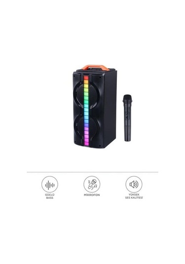 1790 Kablosuz Mikrofonlu Rgb Ledli Taşınabilir Bluetooth Hoparlör Parti Speaker