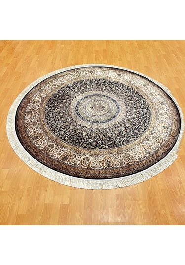 Minyatür 200 X 200 Yuvarlak İpek Halı Kahverengi