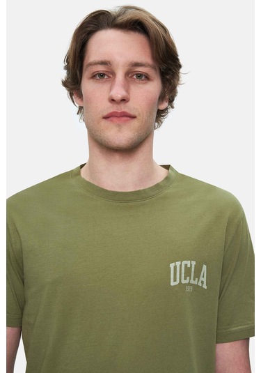 Tatum Haki Bisiklet Yaka Baskılı Standard Fit Erkek Tshirt Haki