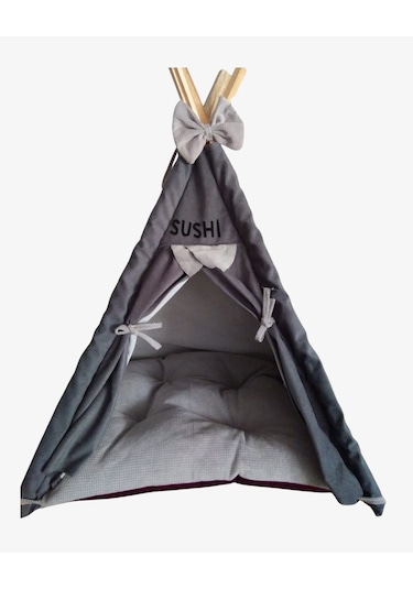 Mavi Vitrin İsme Özel Yıkanabilir Soft Kedi Köpek Çadırı 60 x 60 CM